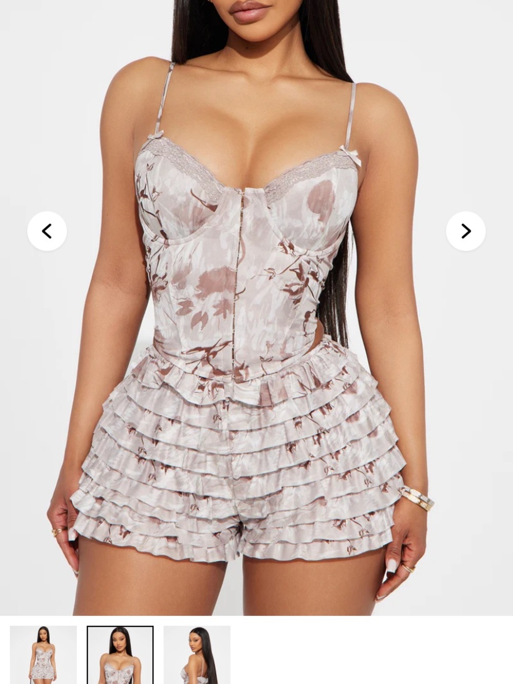 Fashion Nova Lace-Trim Two-Piece Set in Taupe